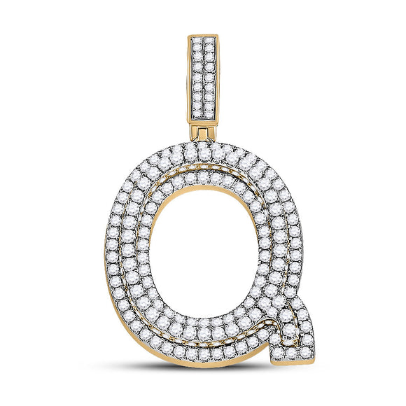 10kt Yellow Gold Mens Round Diamond Letter Q Charm Pendant 1-7/8 Cttw