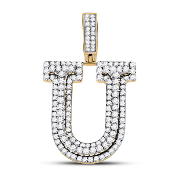 10kt Yellow Gold Mens Round Diamond Letter U Charm Pendant 1-7/8 Cttw