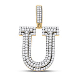 10kt Yellow Gold Mens Round Diamond Letter U Charm Pendant 1-7/8 Cttw