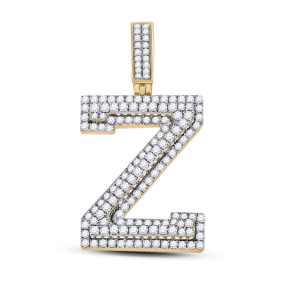 10kt Yellow Gold Mens Round Diamond Letter Z Charm Pendant 1-5/8 Cttw