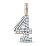 10kt Yellow Gold Mens Round Diamond Number 4 Charm Pendant 1-3/8 Cttw
