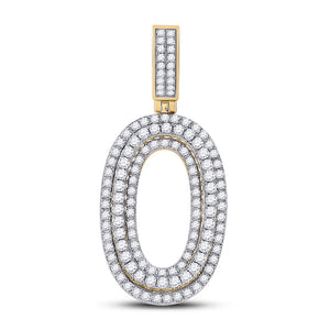 10kt Yellow Gold Mens Round Diamond Number 0 Charm Pendant 1-5/8 Cttw