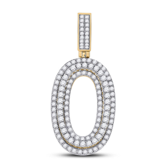 10kt Yellow Gold Mens Round Diamond Number 0 Charm Pendant 1-5/8 Cttw