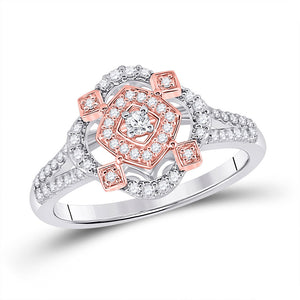 10kt Two-tone Gold Womens Round Diamond Offset Square Ring 1/3 Cttw