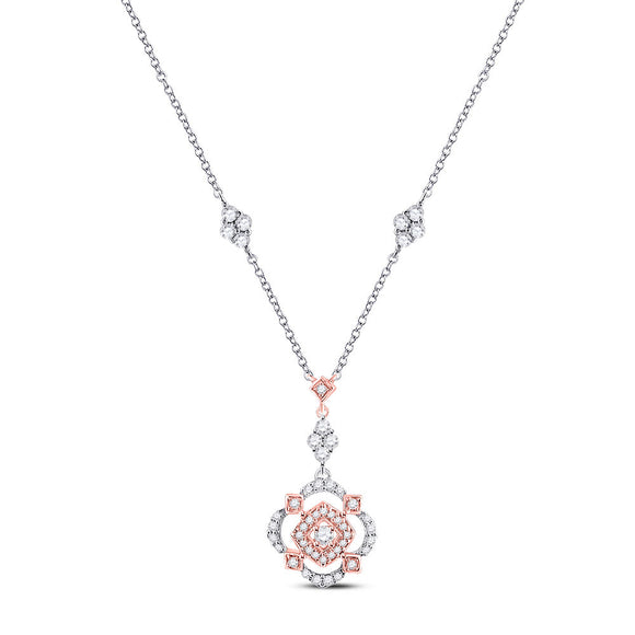 10kt Two-tone Gold Womens Round Diamond Offset Square Necklace 1/2 Cttw