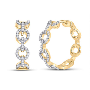 10kt Yellow Gold Womens Round Diamond Cable Link Hoop Earrings 1/3 Cttw