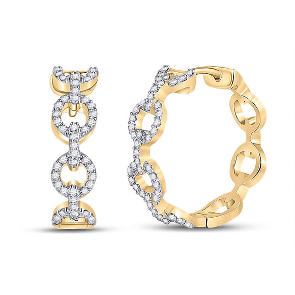 10kt Yellow Gold Womens Round Diamond Cable Link Hoop Earrings 1/3 Cttw