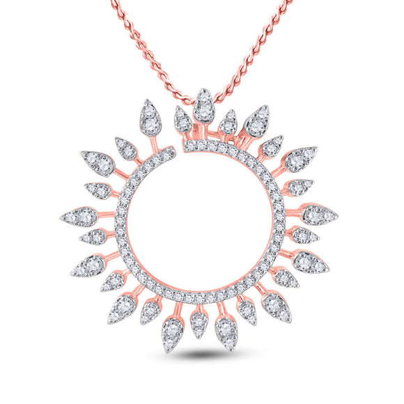 14kt Rose Gold Womens Round Diamond Sunburst Circle Pendant 3/4 Cttw