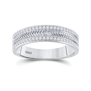 14kt White Gold Mens Round Diamond Wedding Wheat Texture Band Ring 1/3 Cttw
