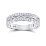 14kt White Gold Mens Round Diamond Wedding Wheat Texture Band Ring 1/3 Cttw