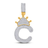 10kt Yellow Gold Mens Round Diamond Crown C Letter Charm Pendant 5/8 Cttw