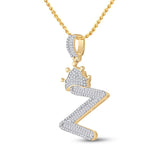 10kt Yellow Gold Mens Baguette Diamond Crown Z Letter Charm Pendant 3/4 Cttw