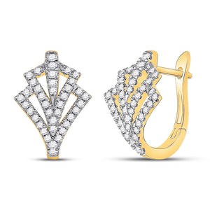 14kt Yellow Gold Womens Round Diamond Hoop Earrings 1/2 Cttw