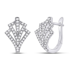 14kt White Gold Womens Round Diamond Hoop Earrings 1/2 Cttw