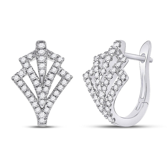 14kt White Gold Womens Round Diamond Hoop Earrings 1/2 Cttw