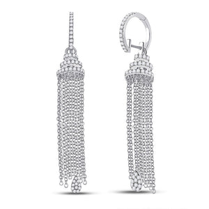 14kt White Gold Womens Round Diamond Chain Teardrop Dangle Earrings 1-5/8 Cttw