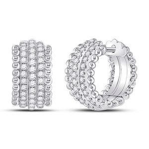 14kt White Gold Womens Round Diamond Huggie Earrings 3/4 Cttw