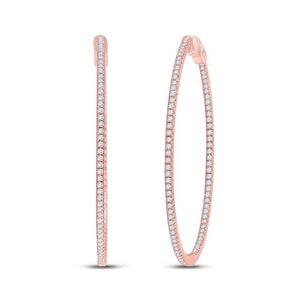 14kt Rose Gold Womens Round Diamond Hoop Earrings 1-3/4 Cttw