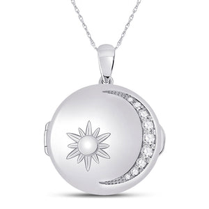 14kt White Gold Womens Round Diamond Sun Moon Locket Fashion Pendant 1/2 Cttw