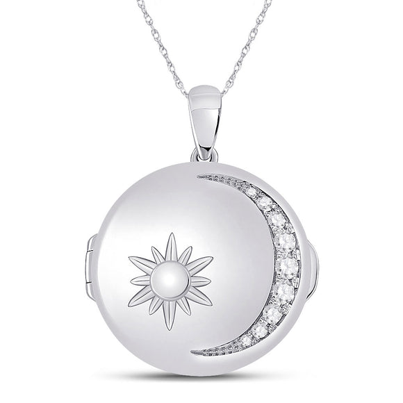 14kt White Gold Womens Round Diamond Sun Moon Locket Fashion Pendant 1/2 Cttw