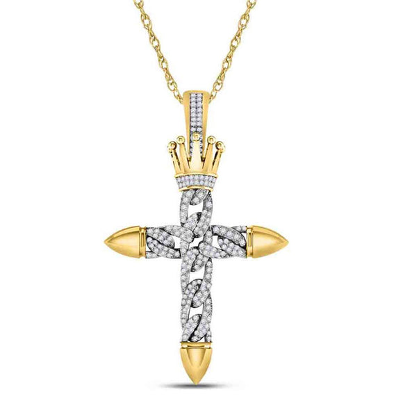10kt Yellow Gold Mens Round Diamond Cross Charm Pendant 1/2 Cttw