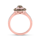14kt Rose Gold Womens Round Brown Diamond Teardrop Ring 3/4 Cttw