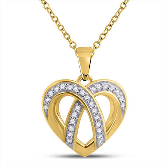 10kt Yellow Gold Womens Round Diamond Heart Pendant 1/10 Cttw