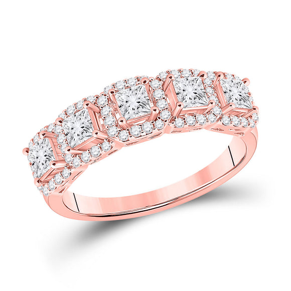 14kt Rose Gold Womens Princess Diamond 5-Stone Anniversary Ring 1 Cttw
