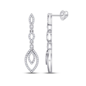 10kt White Gold Womens Round Diamond Dangle Earrings 1/3 Cttw