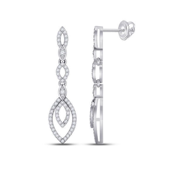 10kt White Gold Womens Round Diamond Dangle Earrings 1/3 Cttw