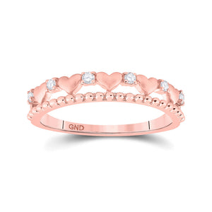 10kt Rose Gold Womens Round Diamond Heart Band Ring 1/10 Cttw
