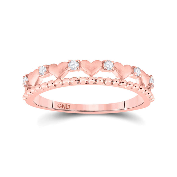 10kt Rose Gold Womens Round Diamond Heart Band Ring 1/10 Cttw