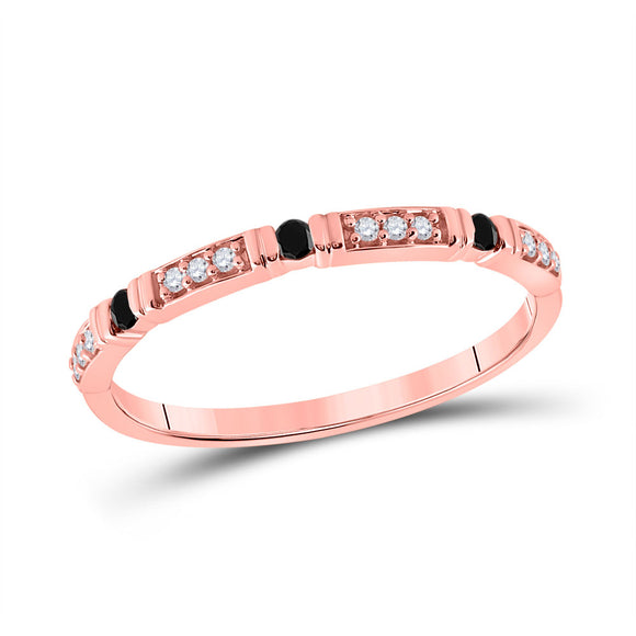 10kt Rose Gold Womens Round Black Color Enhanced Diamond Band Ring 1/10 Cttw
