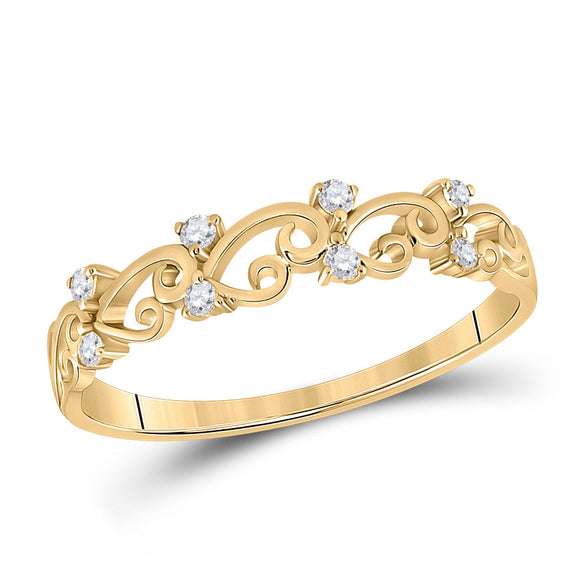 10kt Yellow Gold Womens Round Diamond Curl Band Ring 1/10 Cttw