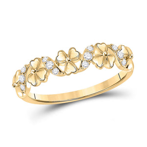 10kt Yellow Gold Womens Round Diamond Flower Band Ring 1/8 Cttw