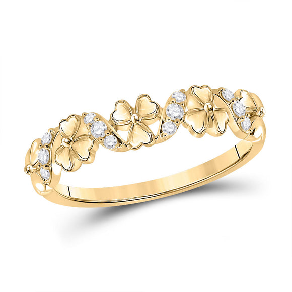 10kt Yellow Gold Womens Round Diamond Flower Band Ring 1/8 Cttw