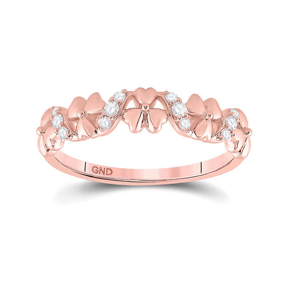 10kt Rose Gold Womens Round Diamond Flower Band Ring 1/8 Cttw