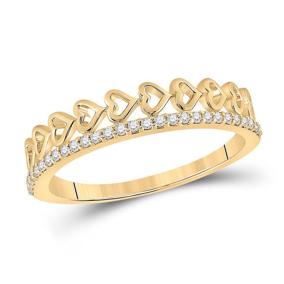10kt Yellow Gold Womens Round Diamond Heart Band Ring 1/6 Cttw