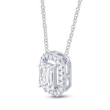 14kt White Gold Womens Emerald Diamond Solitaire Necklace 5/8 Cttw