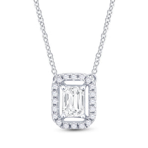 14kt White Gold Womens Emerald Diamond Solitaire Necklace 5/8 Cttw