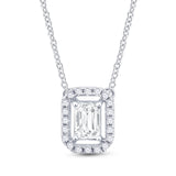 14kt White Gold Womens Emerald Diamond Solitaire Necklace 5/8 Cttw
