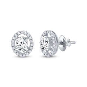 14kt White Gold Womens Oval Diamond Solitaire Stud Earrings 1-1/4 Cttw
