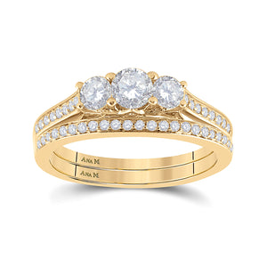 14kt Yellow Gold Round Diamond Bridal Wedding Ring Band Set 1 Cttw