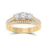 14kt Yellow Gold Round Diamond Bridal Wedding Ring Band Set 1 Cttw