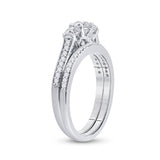 14kt White Gold Round Diamond Bridal Wedding Ring Band Set 1 Cttw