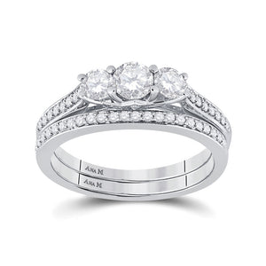 14kt White Gold Round Diamond Bridal Wedding Ring Band Set 1 Cttw