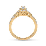 14kt Yellow Gold Emerald Diamond Halo Bridal Wedding Engagement Ring 5/8 Cttw