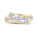 10kt Yellow Gold Womens Round Diamond Flower Star Band Ring 1/3 Cttw