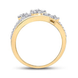10kt Yellow Gold Womens Round Diamond Flower Star Band Ring 1/3 Cttw