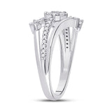 10kt White Gold Womens Round Diamond Flower Star Band Ring 1/3 Cttw